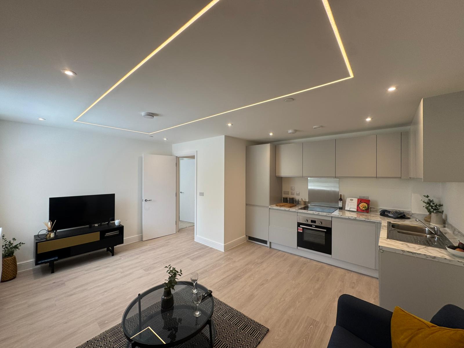 Finished open-plan living space at Automotive House